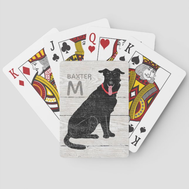 Mit Monogramm Name des Schwarzen Labradors Spielkarten (Rückseite)