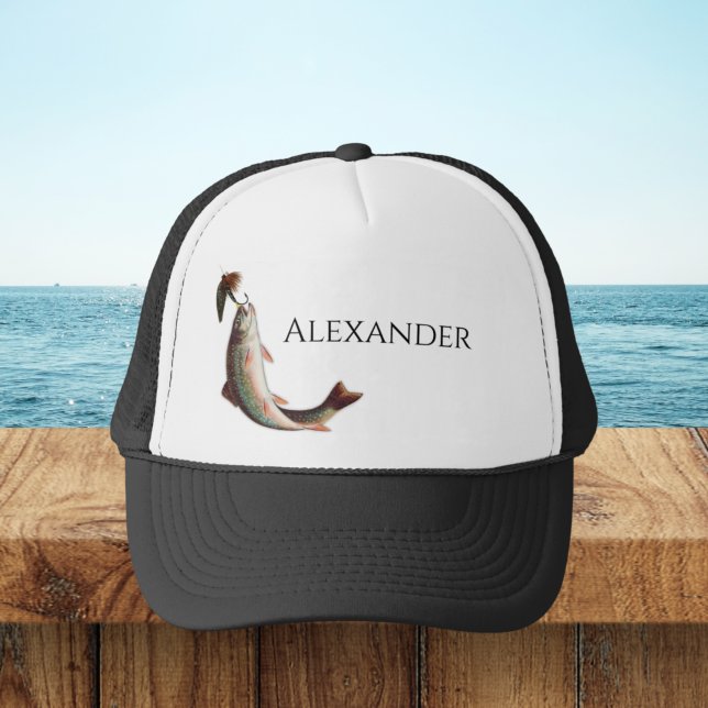 Mit Monogramm Name Fishermen Flyfish Hat Truckerkappe (Von Creator hochgeladen)