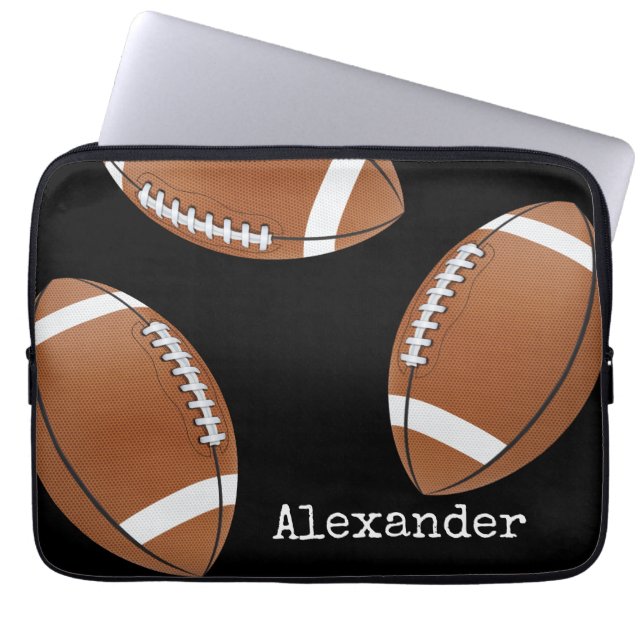 Mit Monogramm Name Football Black Laptopschutzhülle (Vorderseite)