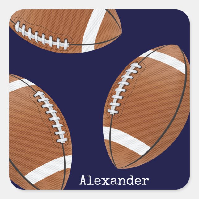 Mit Monogramm Name Football Navy Blue Quadratischer Aufkleber (Vorderseite)