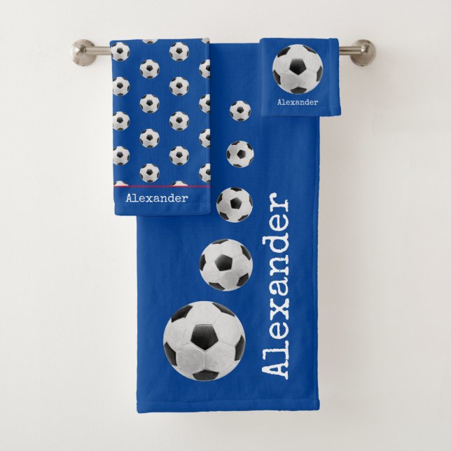 Mit Monogramm Name Fußball blau Badhandtuch Set (Insitu)