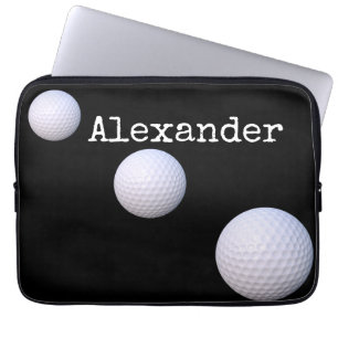 Mit Monogramm Name Golfball schwarzer Hintergrund Laptopschutzhülle