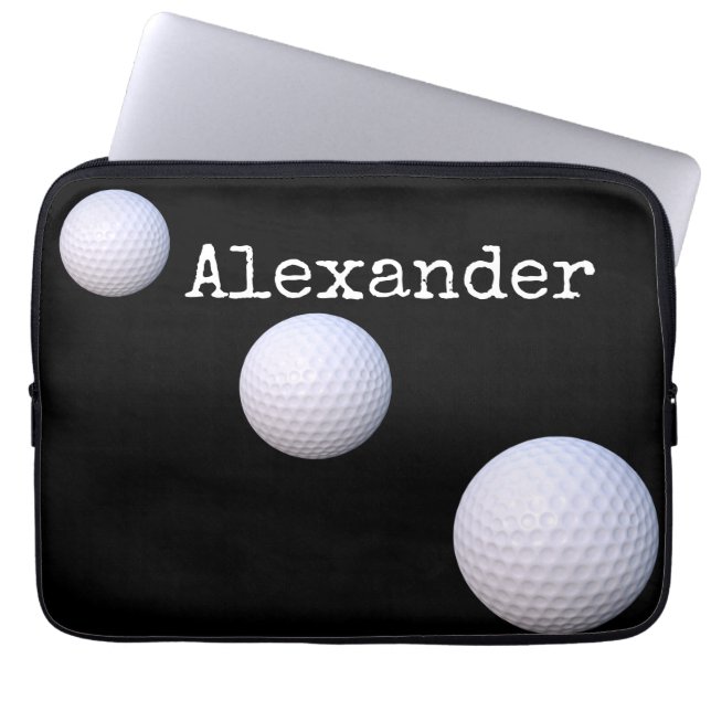 Mit Monogramm Name Golfball schwarzer Hintergrund Laptopschutzhülle (Vorderseite)