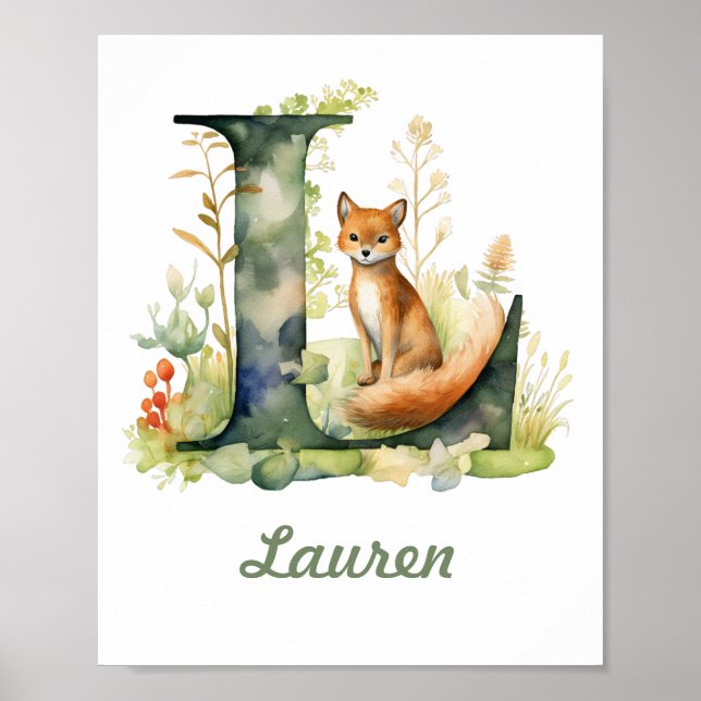 Mit Monogramm Name Kinderzimmer Poster Woodland Le (Vorne)
