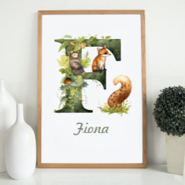 Mit Monogramm Name Kinderzimmer Poster Woodland Le