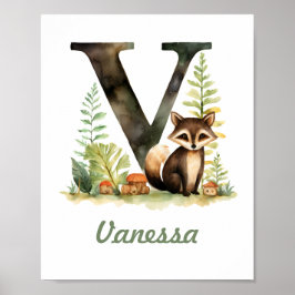 Mit Monogramm Name Kinderzimmer Poster Woodland Le