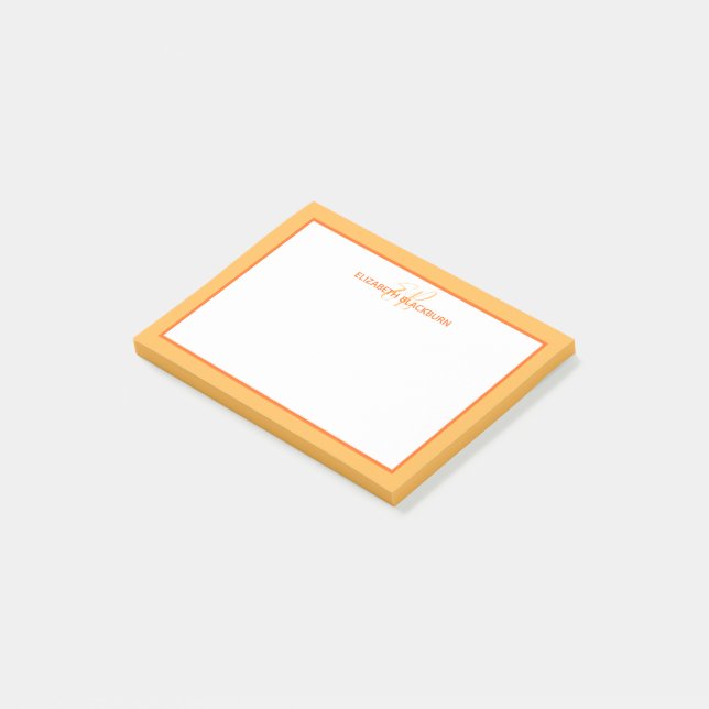 Mit Monogramm Name Minimalistisch Niedlich Orange Post-it Klebezettel (angewinkelt)