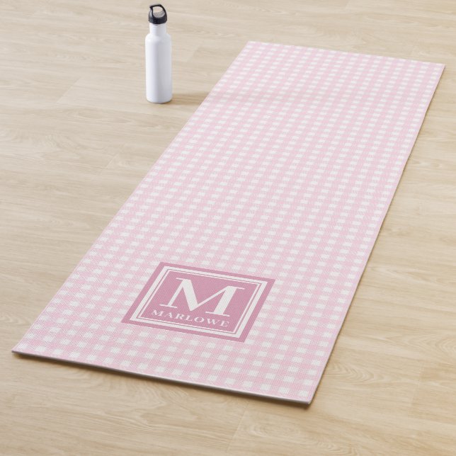 Mit Monogramm Name Pink White Gingham Pattern Yogamatte (Beispiel)