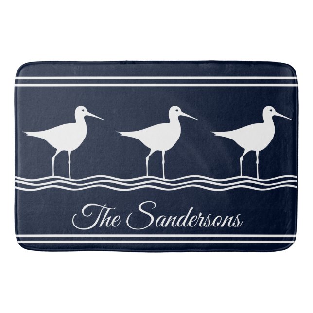 Mit Monogramm Name Sand Pipers Navy Blue Bath Mat Badematte (Vorderseite)