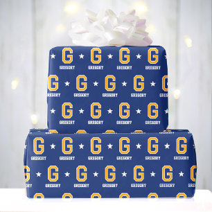 Mit Monogramm Name Star Navy Gold Geschenkpapier