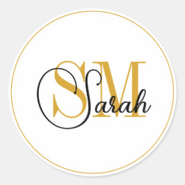 Mit Monogramm Name und elegante Unterschrift Runder Aufkleber