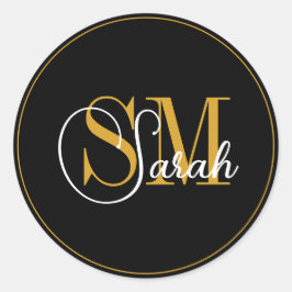 Mit Monogramm Name und elegante Unterschrift Runder Aufkleber