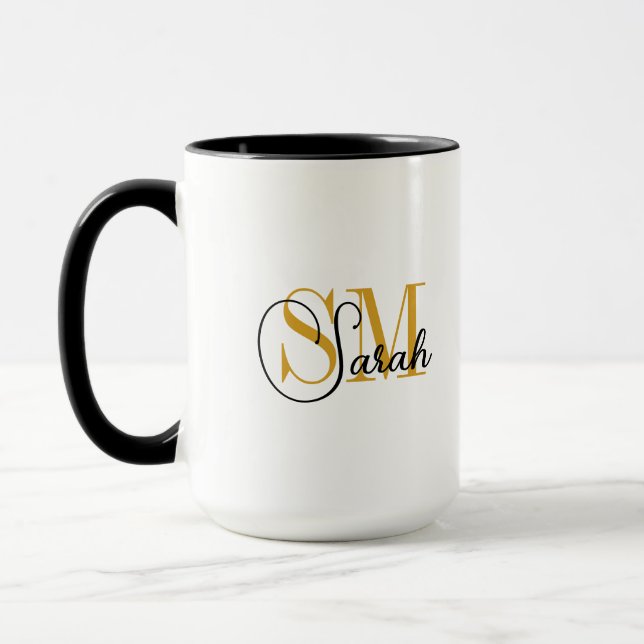 Mit Monogramm Name und elegante Unterschrift Tasse (Links)