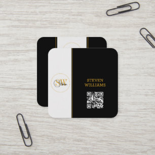 Mit Monogramm Name und moderne Unterschrift/QR-Cod Quadratische Visitenkarte
