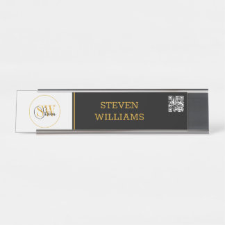 Mit Monogramm Name und moderne Unterschrift/QR-Cod Schreibtischnamensplakette