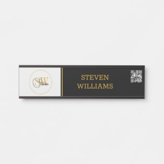 Mit Monogramm Name und moderne Unterschrift/QR-Cod Türschild