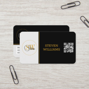 Mit Monogramm Name und moderne Unterschrift/QR-Cod Visitenkarte
