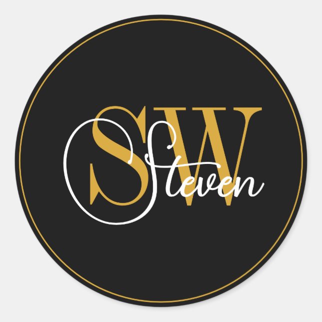 Mit Monogramm Name und moderne Unterschrift Runder Aufkleber (Vorderseite)