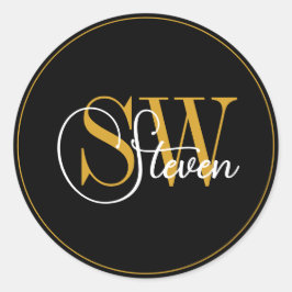 Mit Monogramm Name und moderne Unterschrift Runder Aufkleber