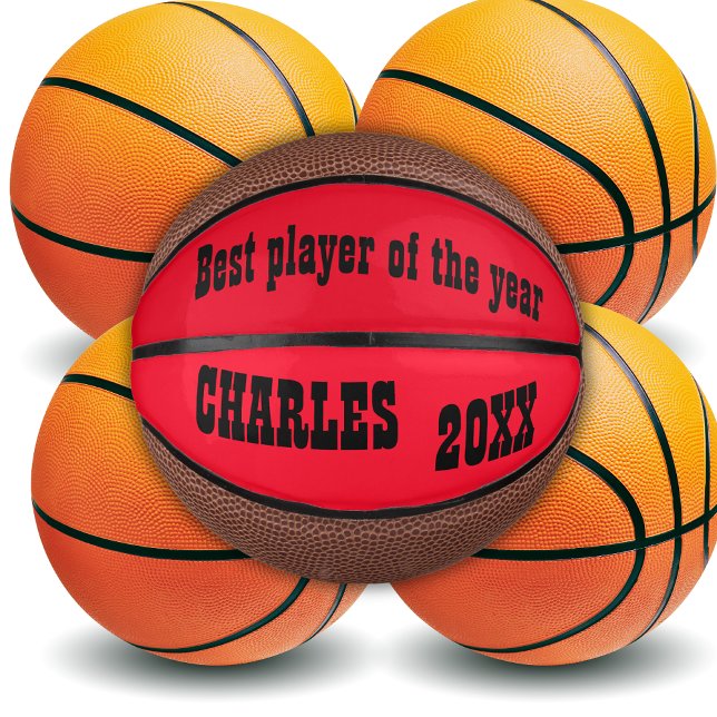 Mit Monogramm Name und Text in Rot/Schwarz | Mini Basketball (Von Creator hochgeladen)