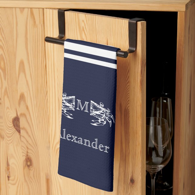 Mit Monogramm Nautic Navy White Crab Anchor K Geschirrtuch (Drittel gefaltet)