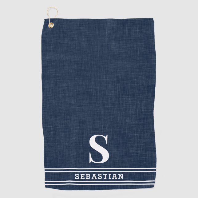 Mit Monogramm Navy Blau und Weiß Golfhandtuch (Vorderseite)