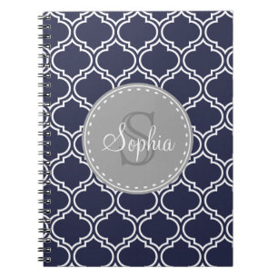 Mit Monogramm Navy Blue Lattice Muster Notizblock
