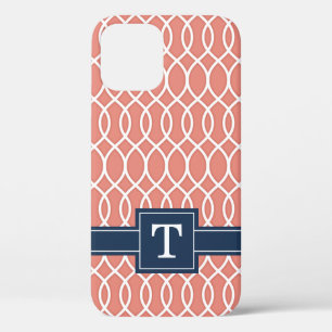 Mit Monogramm Navy Blue Pink Lattice Muster Case-Mate iPhone Hülle