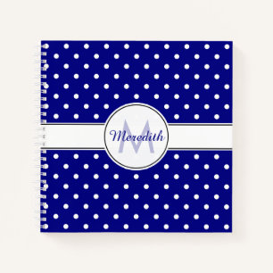 Mit Monogramm Navy Blue Polka Dot Pattern Notizbuch