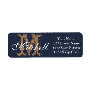 Mit Monogramm Navy Blue-Rücksendeadressen-Aufklebe