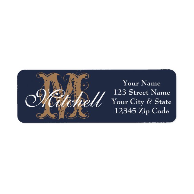 Mit Monogramm Navy Blue-Rücksendeadressen-Aufklebe (Vorne)