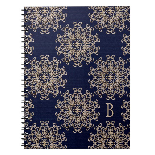 Mit Monogramm Navy Blue und Gold Notebook Journal Notizblock (Vorderseite)