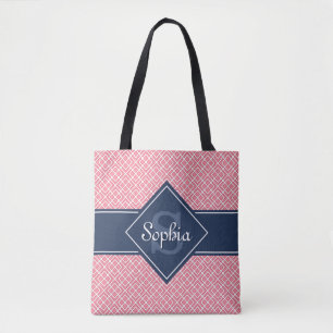 Mit Monogramm Navy Blue und Pink Diamond Muster