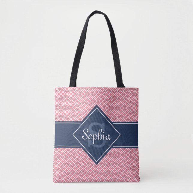 Mit Monogramm Navy Blue und Pink Diamond Muster (Vorderseite)
