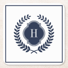 Mit Monogramm Navy-Blue-Wappen Rechteckiger Pappuntersetzer