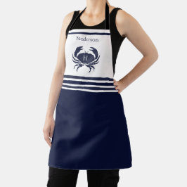 Mit Monogramm Navy Blue White Crab Nautic Schürze