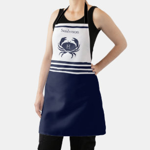 Mit Monogramm Navy Blue White Crab Nautic Schürze