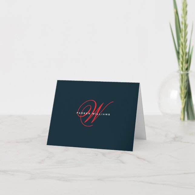 Mit Monogramm Navy, Rot und Weiß gefaltet Danke (Vorderseite)