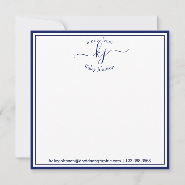 Mit Monogramm Navy Weiß vom Schreibtisch der Note  Dankeskarte (Vorderseite)