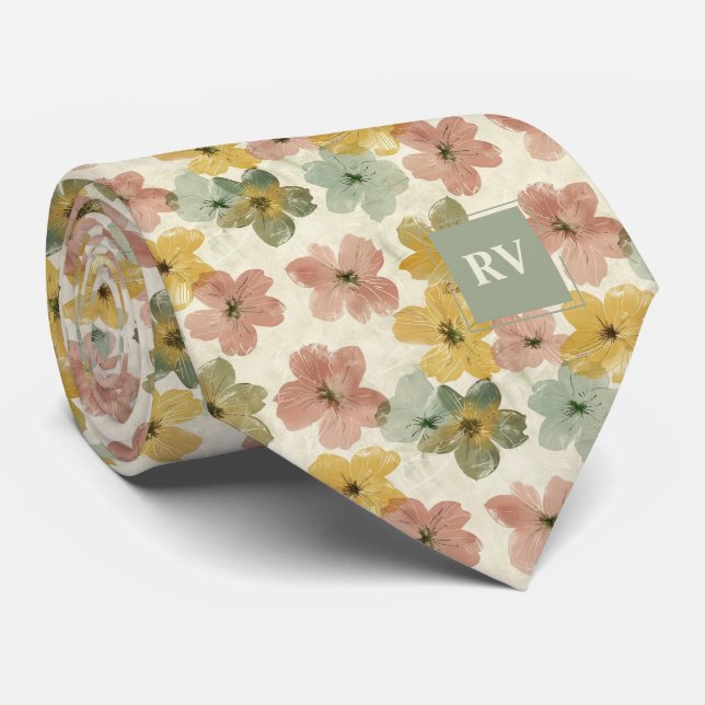 Mit Monogramm Necktie, grün und rosa Krawatte (Gerollt)