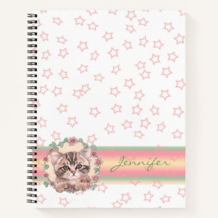 Mit Monogramm Niedliche Kitten Floral Pink Star Notizbuch