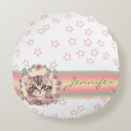 Mit Monogramm Niedliche Kitten Floral Pink Star Rundes Kissen