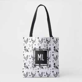 Mit Monogramm Niedliche Rinder und Cartoon Hühner