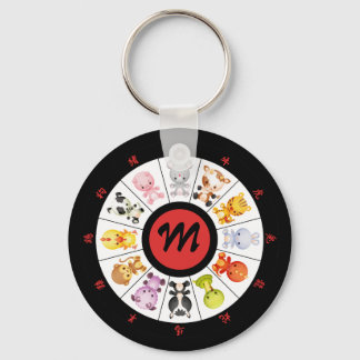Mit Monogramm Niedlicher chinesischer Zodiac-Circl Schlüsselanhänger