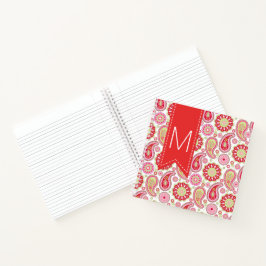 Mit Monogramm Notebook in Rot, Rosa und Grün. Notizbuch