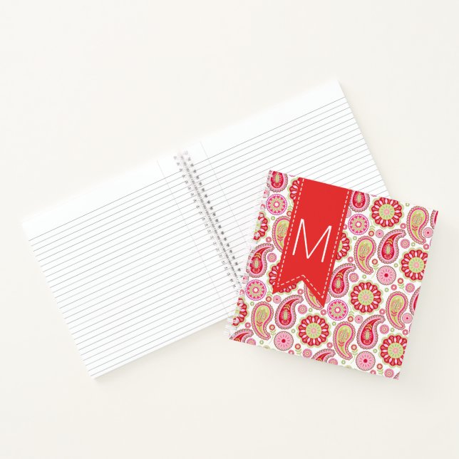 Mit Monogramm Notebook in Rot, Rosa und Grün. Notizbuch (Innenseite)