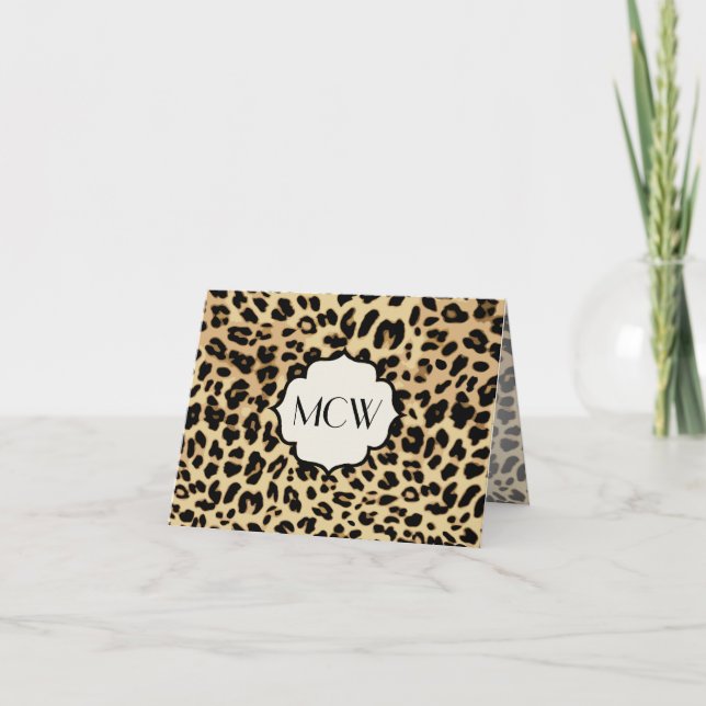Mit Monogramm Notizkarte aus Sassy Leopard (Vorderseite)