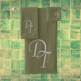Mit Monogramm - Olivenbadehandtuch Set