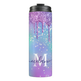 Mit Monogramm Ombre Rainbow Glitzer Tropfen Thermosbecher
