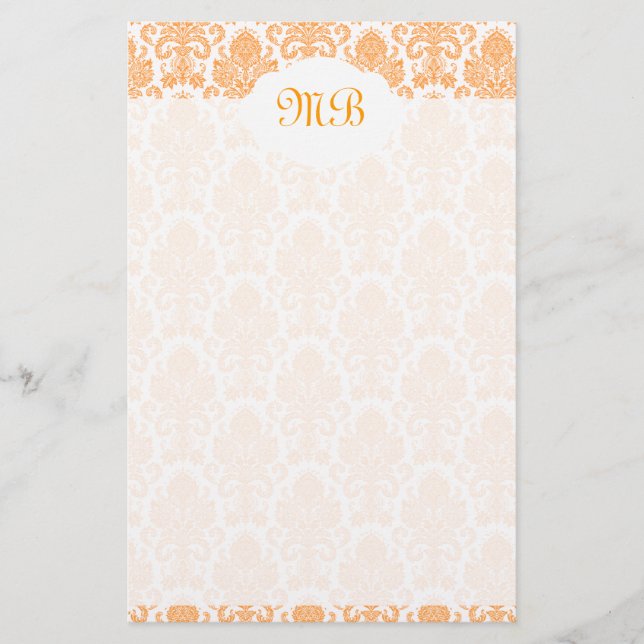 Mit Monogramm orange Damast Briefpapier (Vorderseite)